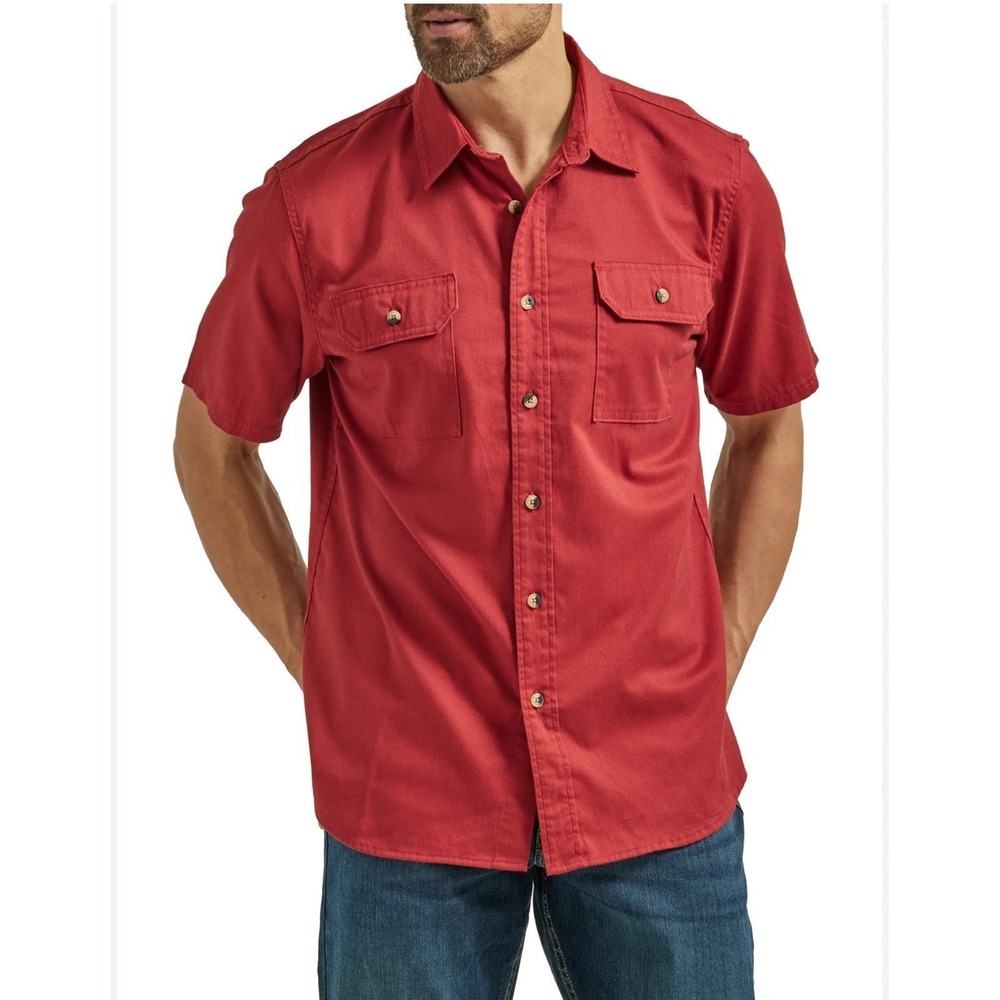 Wrangler MEN'S Relaxed Fit Short Sleeve Utility Shirt red‎ Size XL